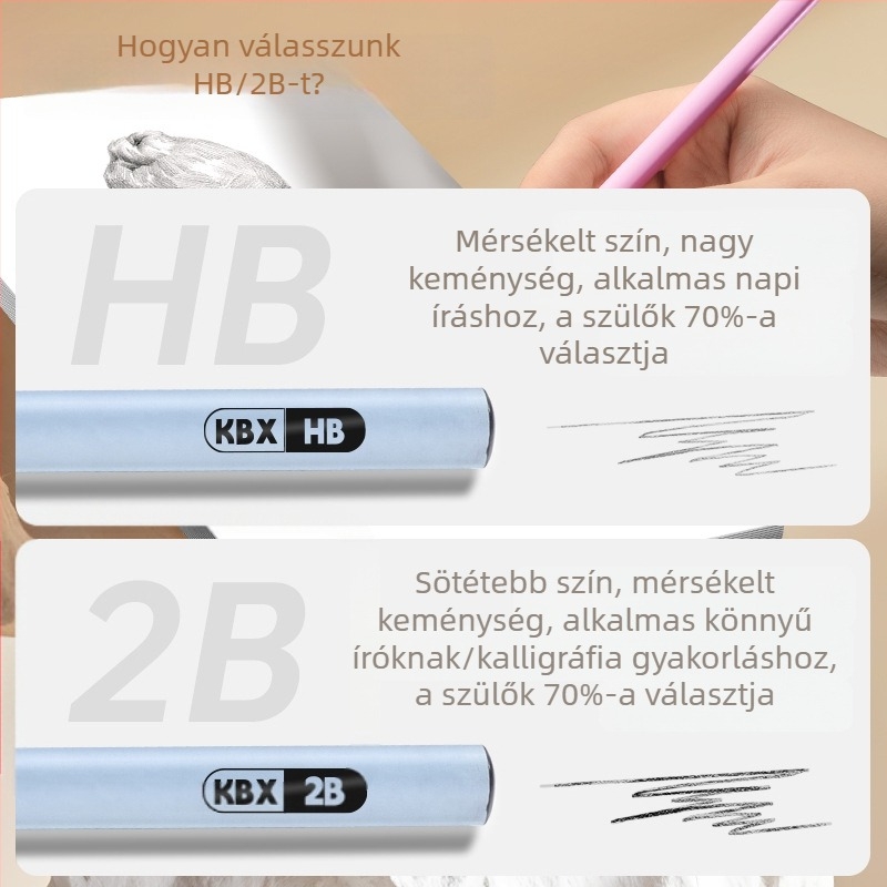 HB háromszög alakú fa ceruza általános iskolásoknak, grafit 2B, nem mérgező, írásgyakorlatokra