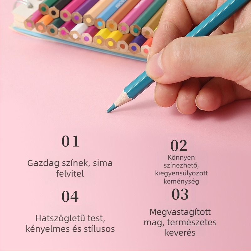 Great Sage 24 színű hexagonális színes ceruza nyírfából készült testtel, 3.0 mm maggal, kiváló minőségű színes grafit