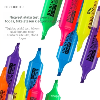 Döntött hegyű kiemelő marker, 6 színű készlet, nagy kapacitás