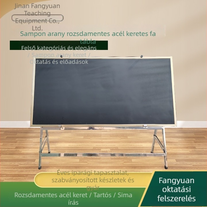 Kétoldalas fa tábla rozsdamentes acél kerettel és kültéri állvánnyal, méretek 1,2 × 2,4 m