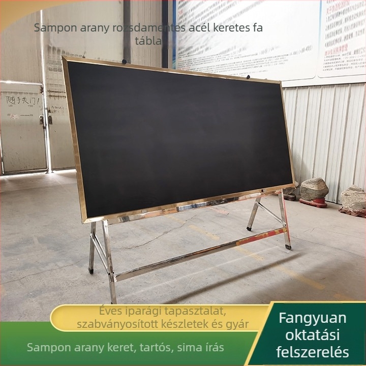 Kétoldalas fa tábla rozsdamentes acél kerettel és kültéri állvánnyal, méretek 1,2 × 2,4 m