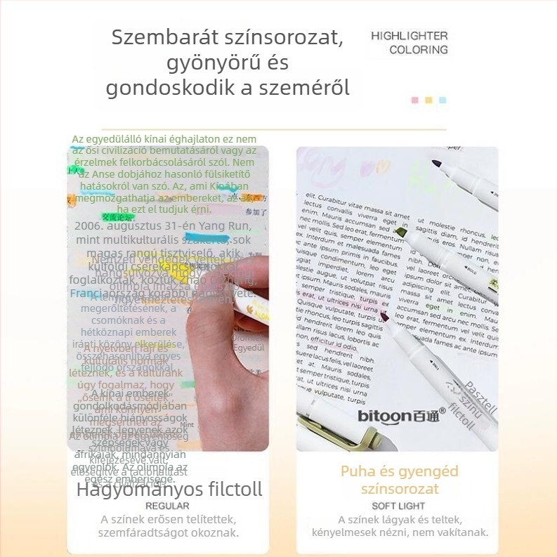 Kétoldalú, puha végű kiemelő toll jegyzetfüzetekhez és diákok jegyzeteihez