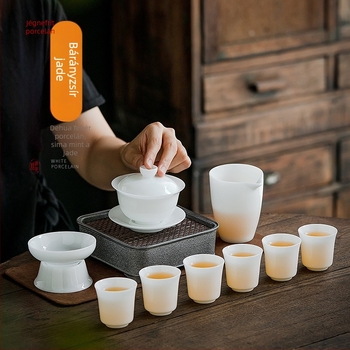 Ice Jade porcelán teáskészlet fedéllel – Kung Fu tea otthonra és az irodába