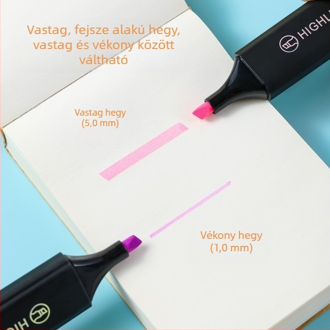 6 színű egyhegyes fluoreszcáló kiemelő toll készlet, nagy kapacitású naplóhoz, kupaklehúzó típus