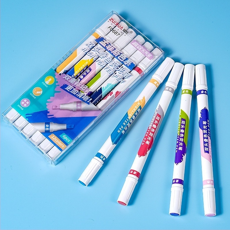 ZUIXUAN0688 Kétoldalas fluoreszcens kiemelő toll diákoknak, színes kiemelő marker jegyzetekhez