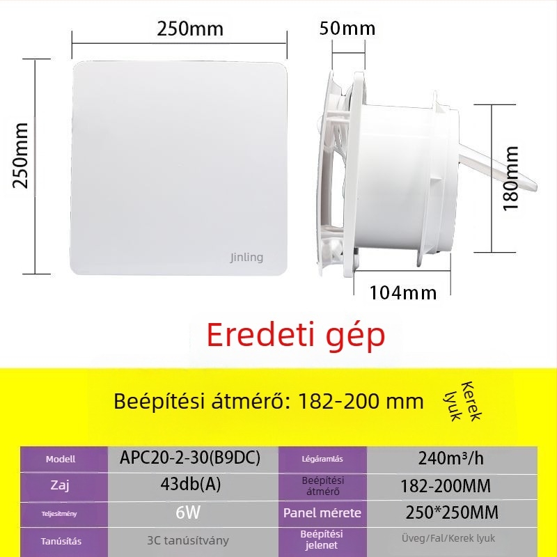 Golden Antelope 6/8 hüvelykes üvegablakos szellőző ventilátor, energiatakarékos, alacsony zajszint, falra szerelhető, modell B9DC