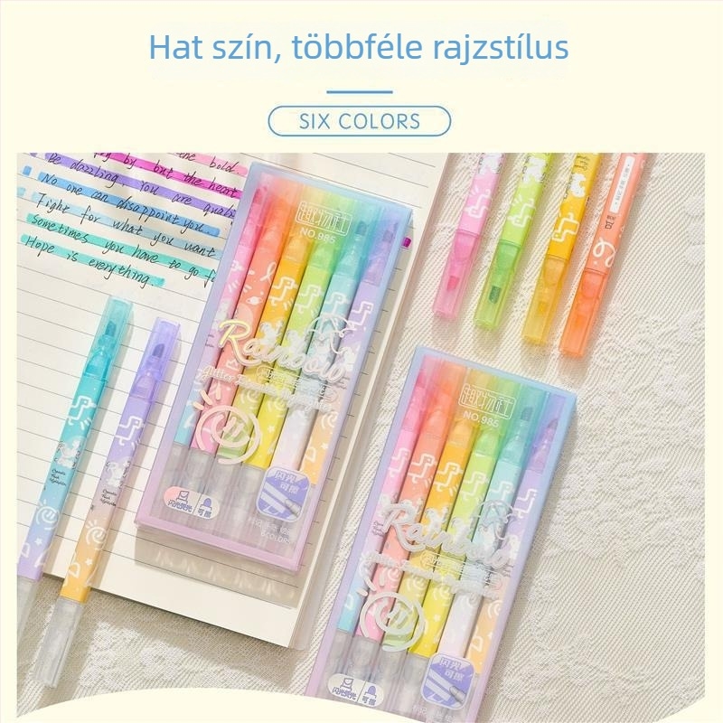 Csillogó, törölhető, kétoldalas kiemelő toll kreatív graffitihez és naplóíráshoz (6 vagy 12 darabos készlet)