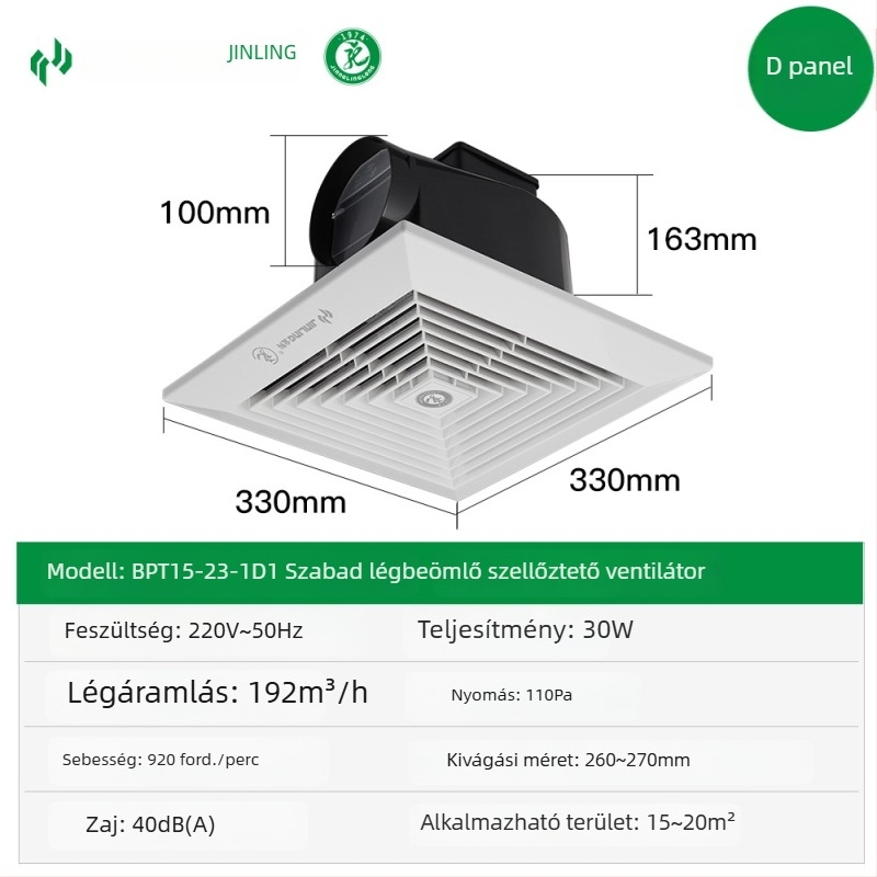 Golden Ling Szabad beáramlású mennyezeti kipufogóventilátor otthonra, ultra vékony, mennyezetre szerelhető, konyha és fürdőszoba