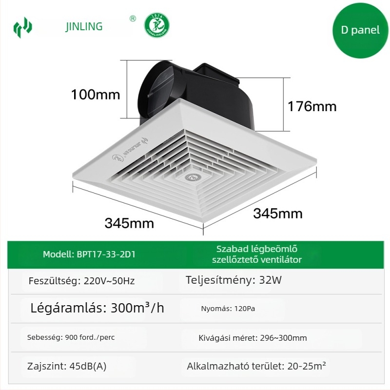 Golden Ling Szabad beáramlású mennyezeti kipufogóventilátor otthonra, ultra vékony, mennyezetre szerelhető, konyha és fürdőszoba
