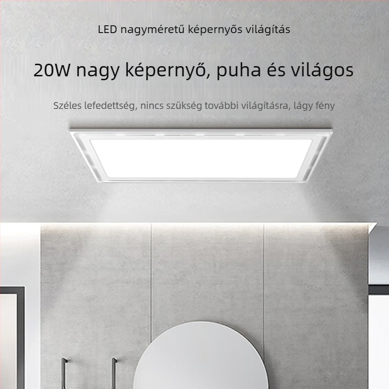 Beépített mennyezeti LED-szellőző fürdőszobához világítással és szellőzéssel, 2 az 1-ben, méret 300×300 mm