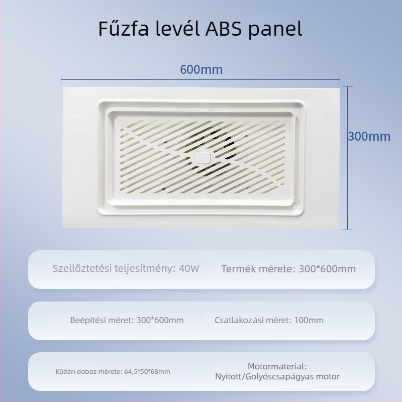 Beépített mennyezeti LED-szellőző fürdőszobához világítással és szellőzéssel, 2 az 1-ben, méret 300×300 mm
