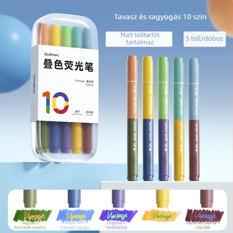 Morandi-stílusú kettős végű fluoreszkáló marker, pasztell Macaron színekből álló 5 darabos készlet