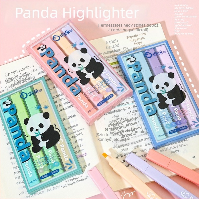 Új Panda fluoreszkáló toll természetes árnyalatokkal, négyszögletes testtel, aranyos Instagram-stílusú toll ferde heggyel naplóíráshoz