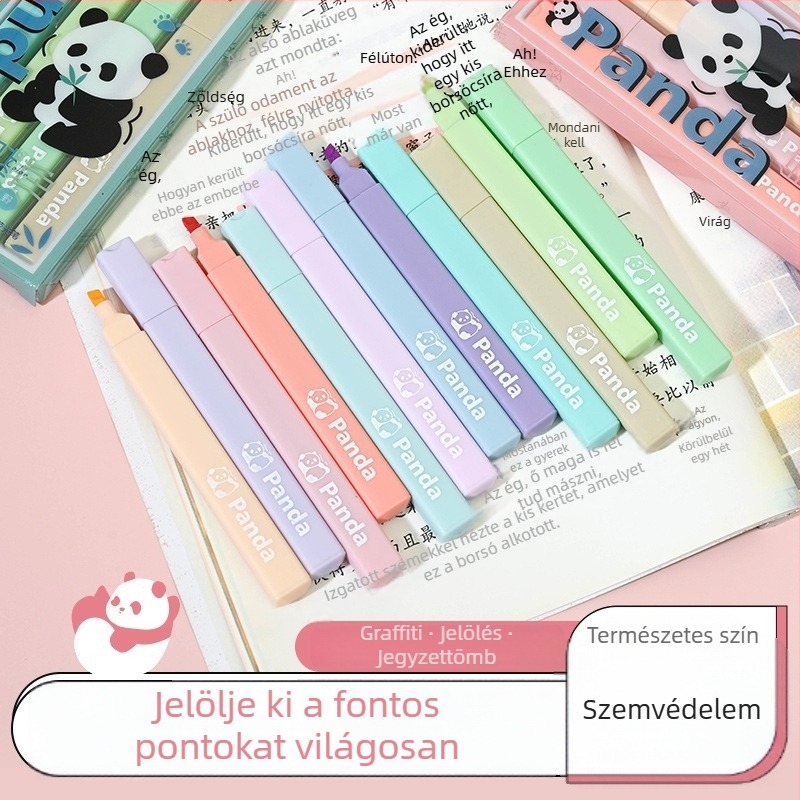 Új Panda fluoreszkáló toll természetes árnyalatokkal, négyszögletes testtel, aranyos Instagram-stílusú toll ferde heggyel naplóíráshoz