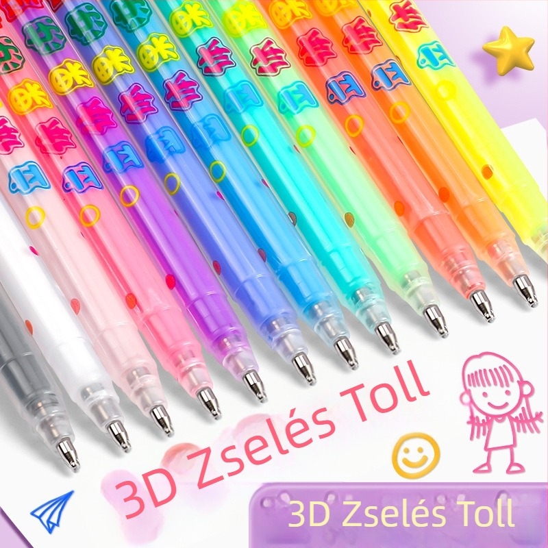 3D zselés marker gyerekeknek, színes kétszínű kontúr toll