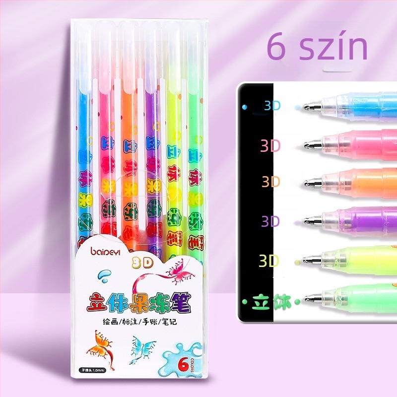 3D zselés marker gyerekeknek, színes kétszínű kontúr toll