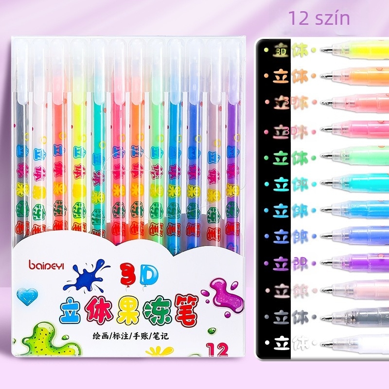 3D zselés marker gyerekeknek, színes kétszínű kontúr toll