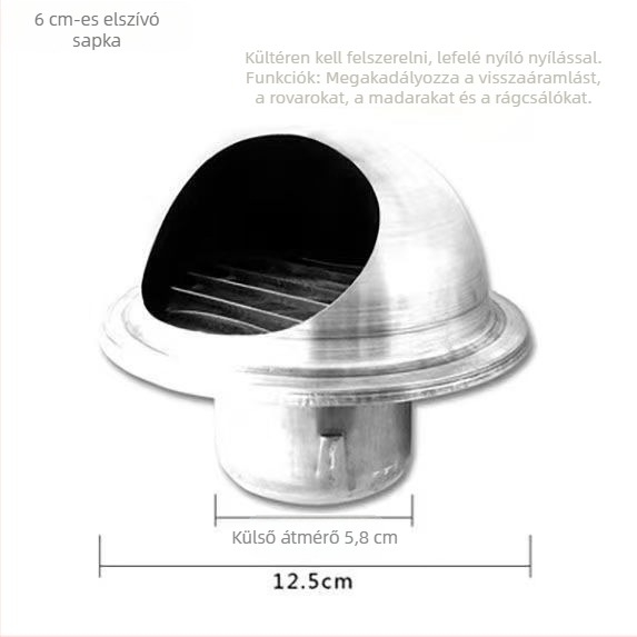 Kültéri falventilációs esővédő sapka, vastított 304-es rozsdamentes acélból