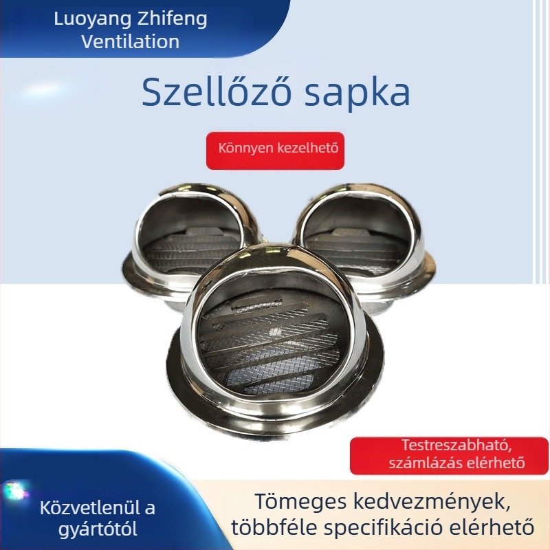 Kültéri falventilációs esővédő sapka, vastított 304-es rozsdamentes acélból
