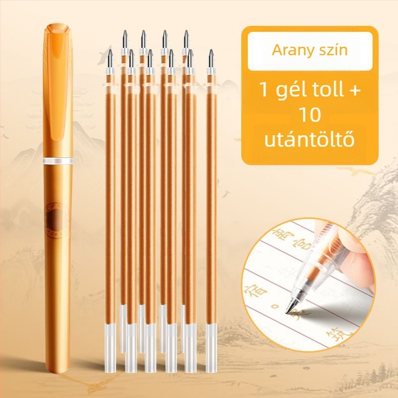 Szantálfa illatú, nagy kapacitású írókészlet íráshoz, aranyszínű tollheggyel és cserélhető tollbetétekkel