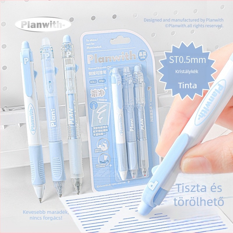 Original Friends Plan Eltávolítható Gél Toll Sorozat, 3 darab, 0,5 mm, kristálykék tinta