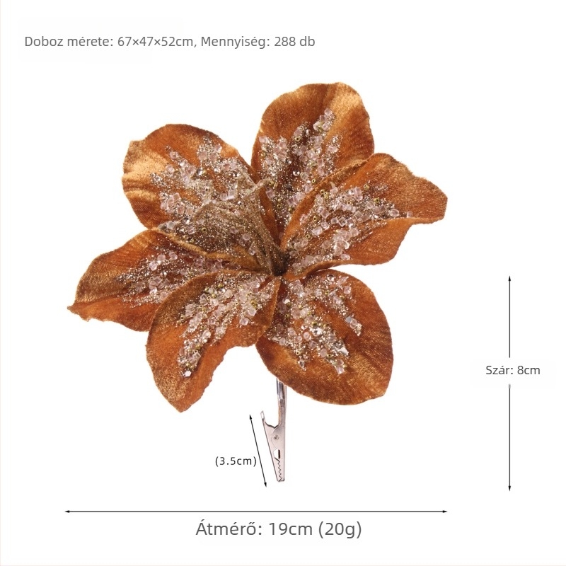 20 cm-es bársonyos mű liliom karácsonyfa dísz, ünnepi és esküvői dekoráció
