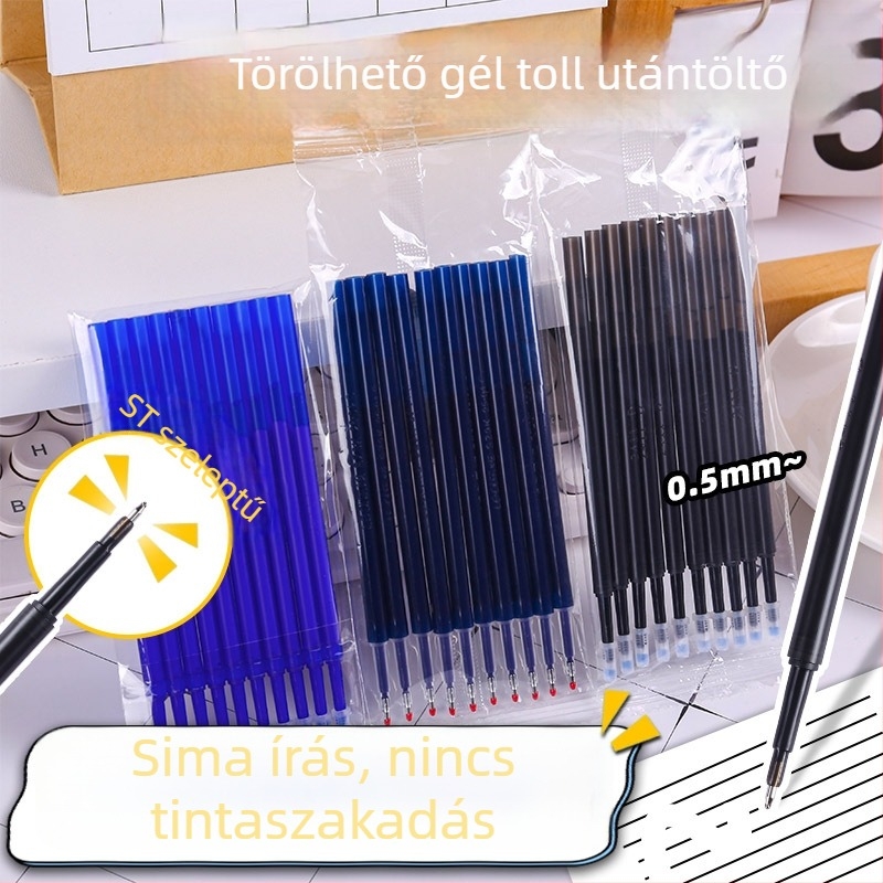 10 db Lexuan ST törölhető tollbetét, 0,5 mm, kék és fekete, extra vastag