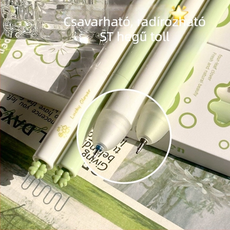 Négylevelű lóhere gél toll forgó betéttel, 0,5 mm, diákoknak, dobozos csomagolás