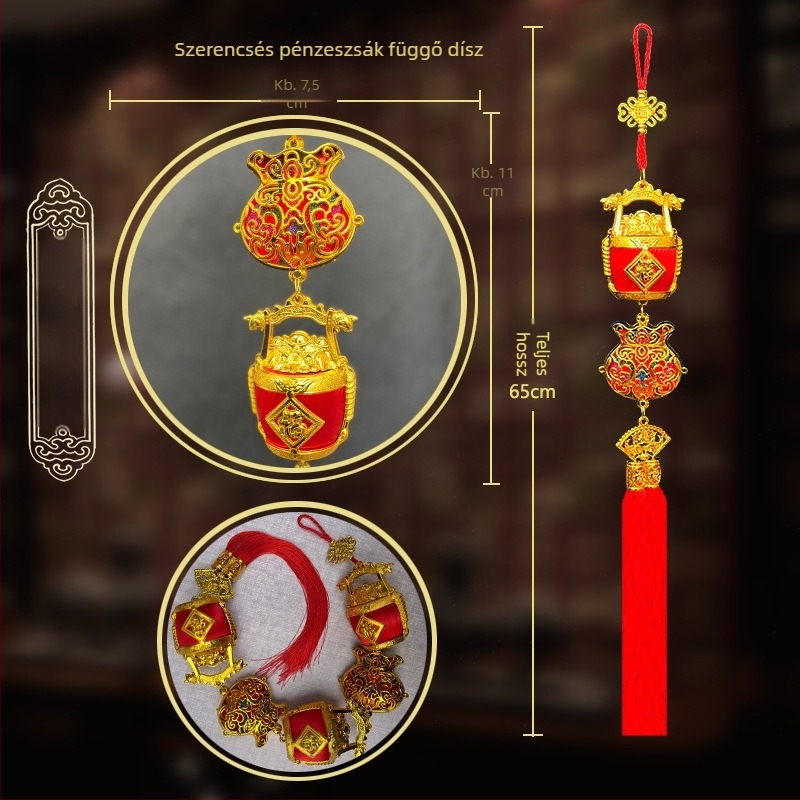 Szerencse motívumú mini lámpás garland selyemgyöngyökkel belső dekorációhoz a Tavaszi fesztiválhoz