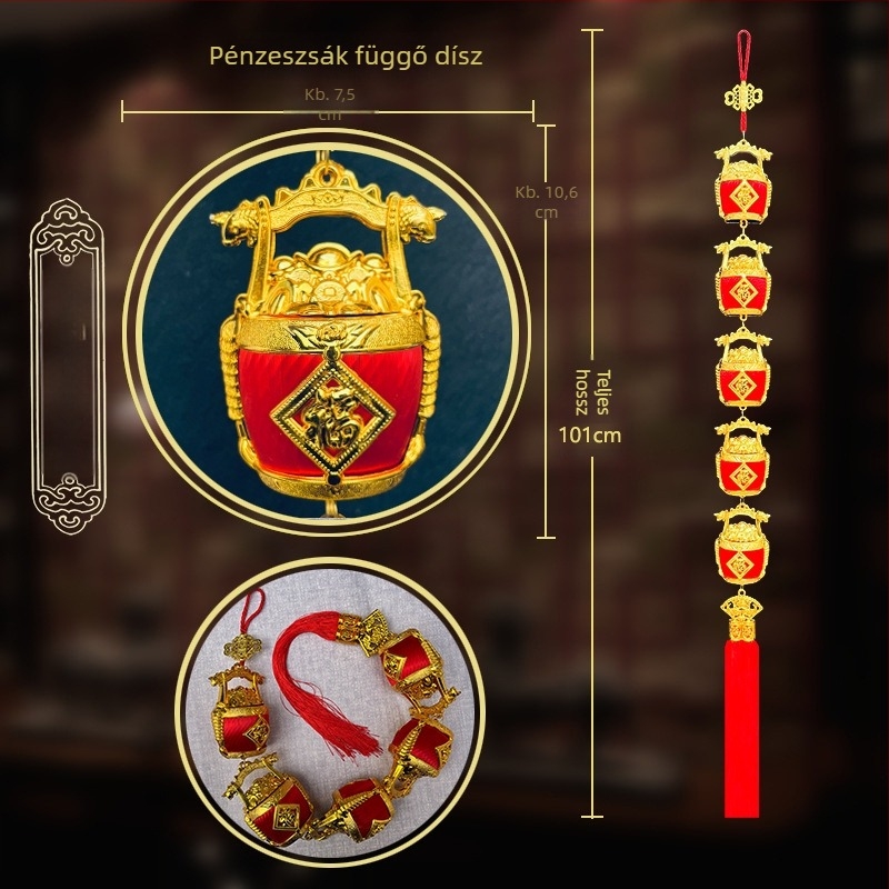 Szerencse motívumú mini lámpás garland selyemgyöngyökkel belső dekorációhoz a Tavaszi fesztiválhoz