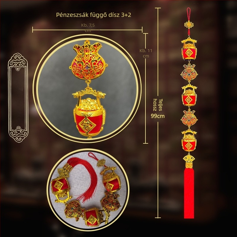 Szerencse motívumú mini lámpás garland selyemgyöngyökkel belső dekorációhoz a Tavaszi fesztiválhoz