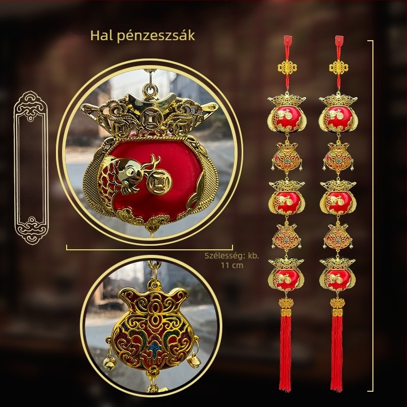 Szerencse motívumú mini lámpás garland selyemgyöngyökkel belső dekorációhoz a Tavaszi fesztiválhoz