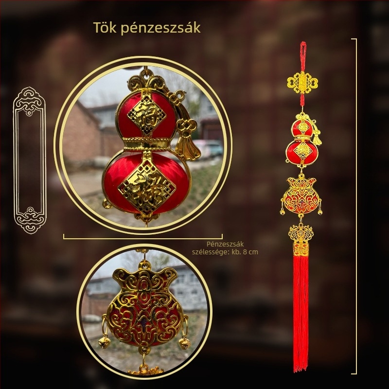 Szerencse motívumú mini lámpás garland selyemgyöngyökkel belső dekorációhoz a Tavaszi fesztiválhoz