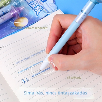 Forgó bolygófelfedező toll, gradiens testtel, törölhető, asztronauta motívumú ecset toll, rozsdamentes acél heggel