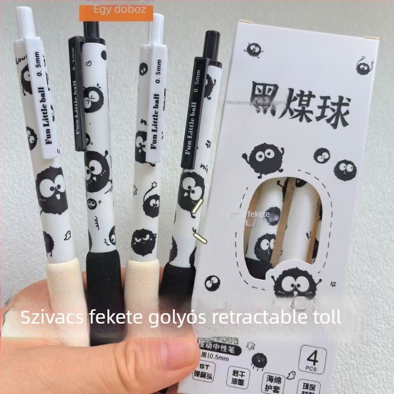 Puha fogású, kihúzható gél toll, tartós, gyorsan száradó tinta, diákoknak, fekete