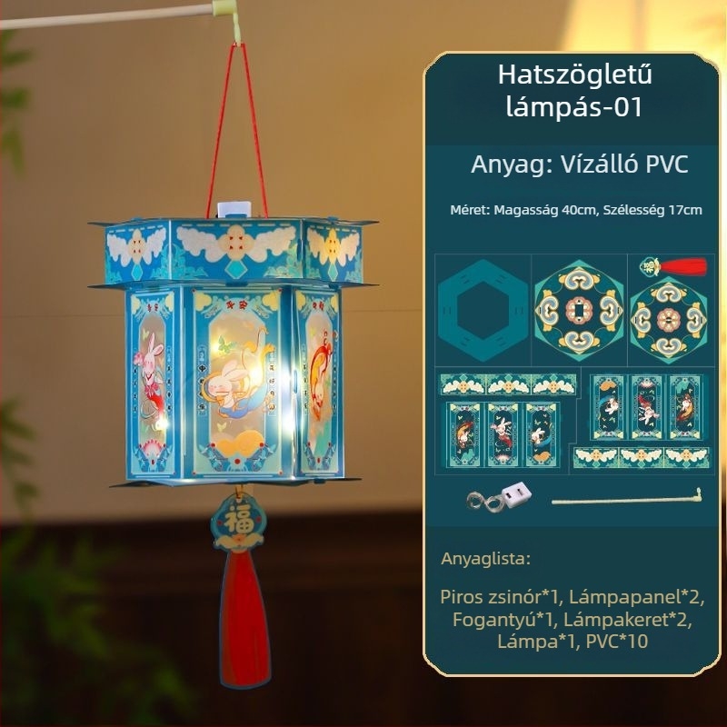 Új Középső Őszi Fesztivál Gyerekeknek Hordozható világító palotafénye Hanfu klasszikus stílusú DIY készlet