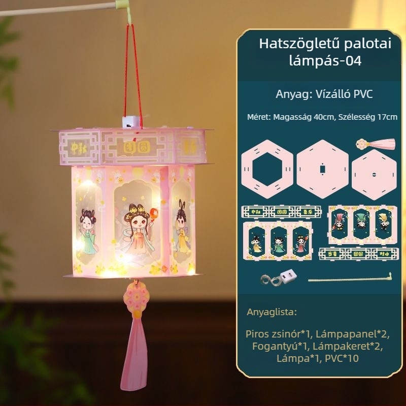 Új Középső Őszi Fesztivál Gyerekeknek Hordozható világító palotafénye Hanfu klasszikus stílusú DIY készlet