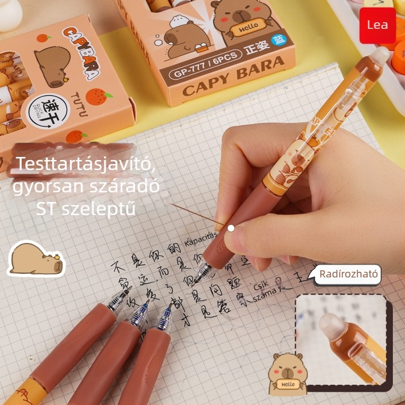 Capibara törölhető zselés toll puha tokban, kattintásos törlés, elegáns kivitel, ST gyorsan száradó kék tinta
