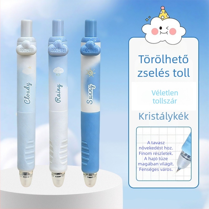 Odeme felhő motívumos gél toll, kihúzható, diákoknak, 0,5 mm