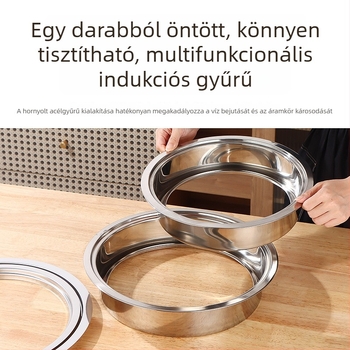 Rozsdamentes acélból készült hot pot gyűrű fedővel, süllyesztett kivitel, kör vagy négyszögletes, indukciós főzőlaphoz