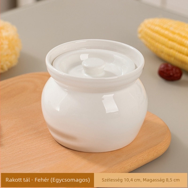 Furunda kerámia edény fedővel, 450 ml – kínai stílusú edény levesekhez és párolt tojásokhoz