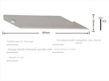 18 mm-es magas széntartalmú acélból készült nagy méretű vágóél maketkéshez, 30°, dobozos csomagolásban, papírvágáshoz, vastagodott heggyel