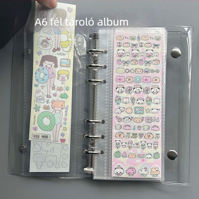 A6 félméretű matricatartó kötés, oldalak cserélhetők, szalagvágó film és noteszalbum anyagok