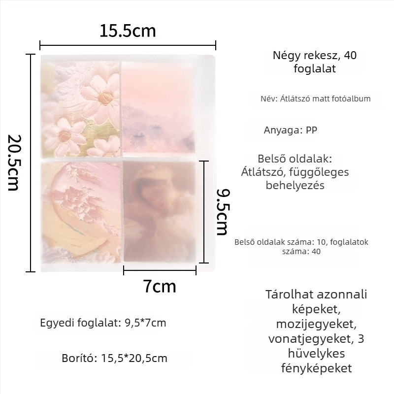 3 hüvelykes kártyás fotóalbum, oldalanként 4 kártya, rácsos fotóelrendezés, kompakt kártyatartó, Instagram-stílus