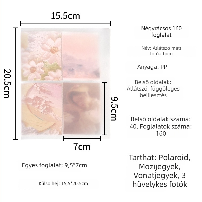 3 hüvelykes kártyás fotóalbum, oldalanként 4 kártya, rácsos fotóelrendezés, kompakt kártyatartó, Instagram-stílus