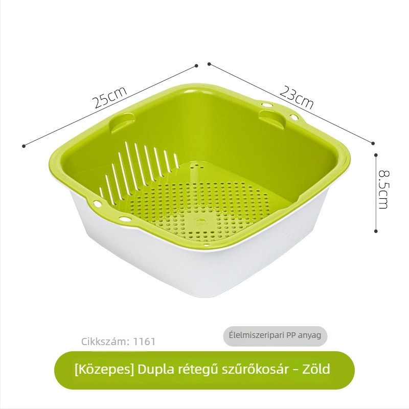 Camellia kétszintes műanyag öblítőkosár zöldségek és rizs mosásához, konyhai mosóedény, gyümölcstál