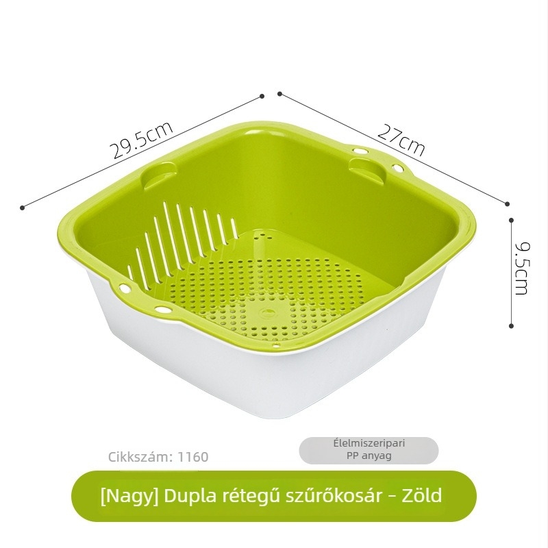 Camellia kétszintes műanyag öblítőkosár zöldségek és rizs mosásához, konyhai mosóedény, gyümölcstál
