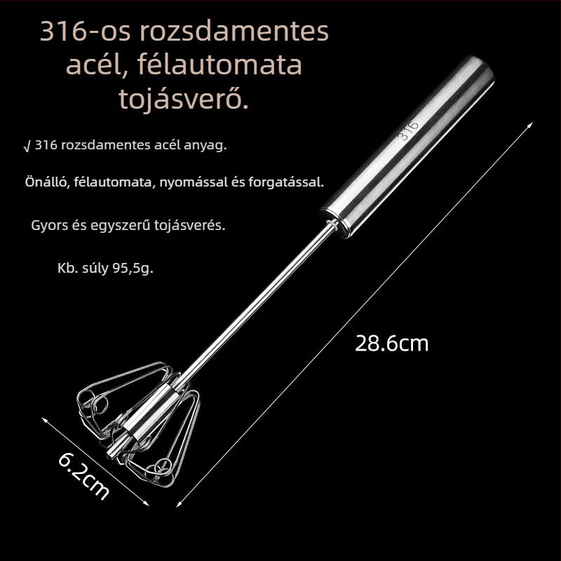 Youqin 316 rozsdamentes acél félautomata kézi tojáskeverő – tojásokhoz, tejszínhez és tésztához