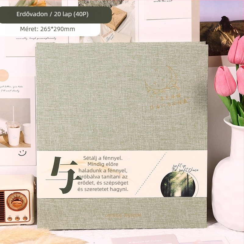 Textil borítású fotóalbum fóliázott ragasztó oldalakkal, DIY, nagy kapacitású ballagási emlékkönyv