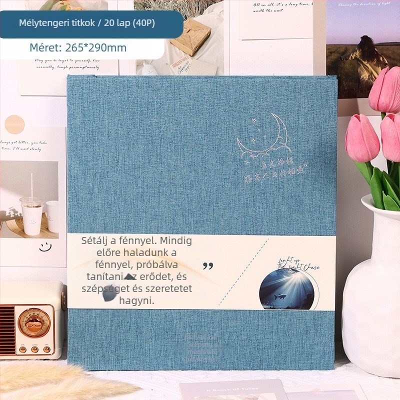 Textil borítású fotóalbum fóliázott ragasztó oldalakkal, DIY, nagy kapacitású ballagási emlékkönyv